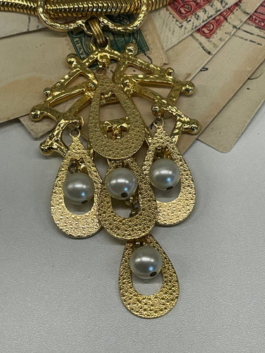 Gold and Pearl Dangle Necklace Bloomers and Frocks